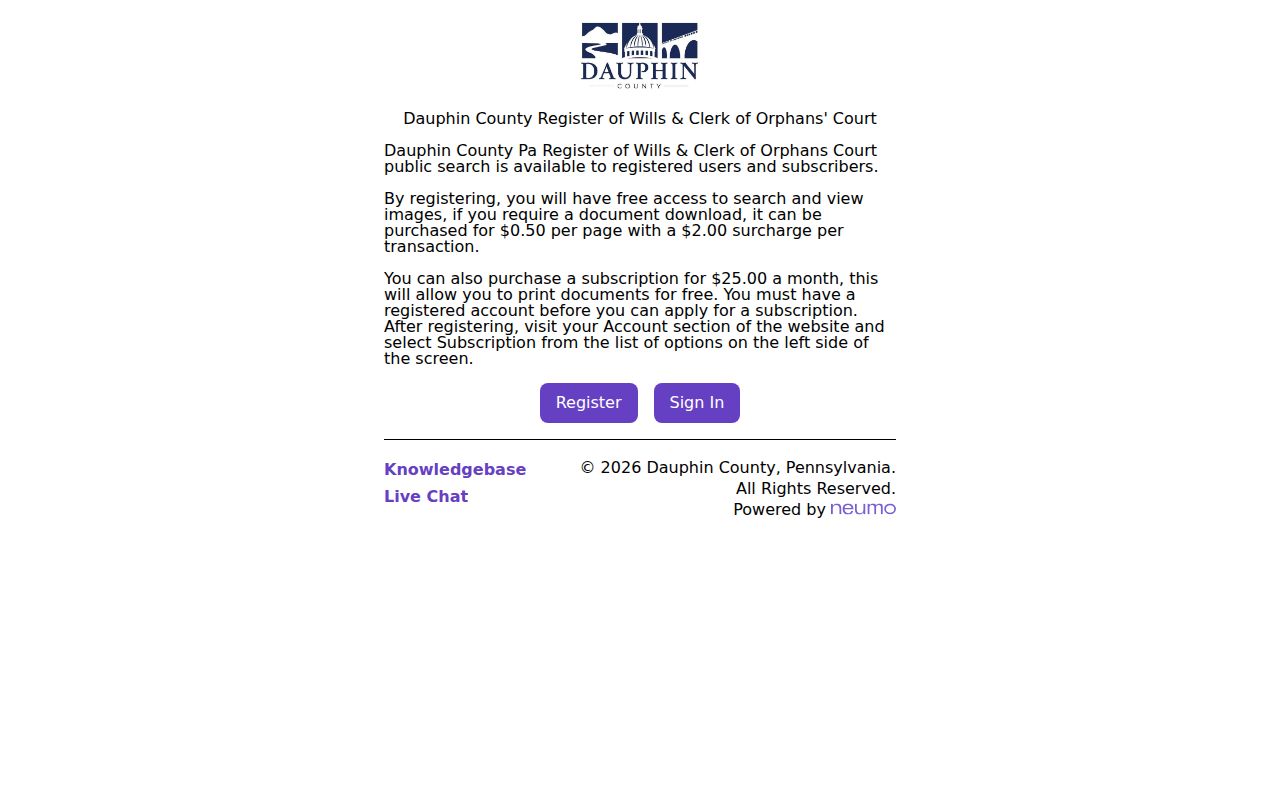 Dauphin County residents directory Register and Orphans Court search