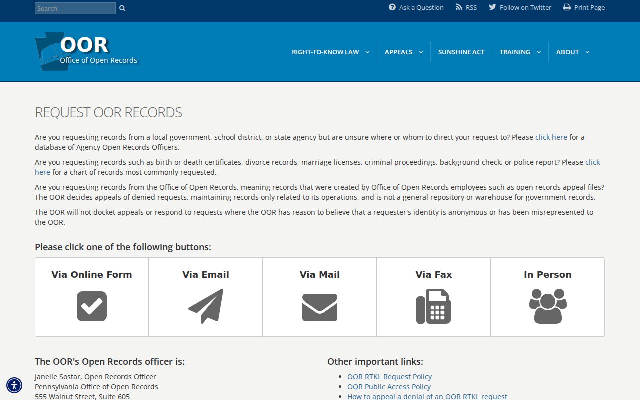 Dauphin County residents directory Pennsylvania Right-to-Know request form