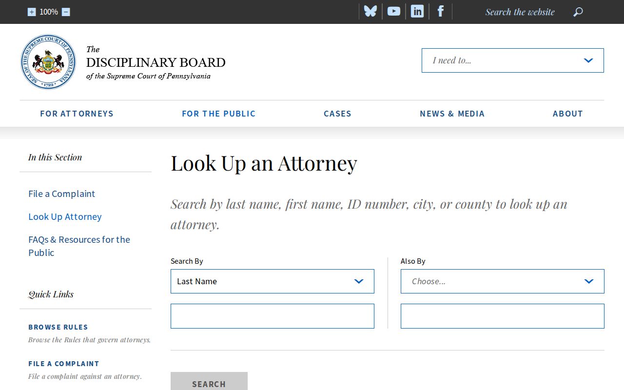 Dauphin County resident lookup using the Pennsylvania attorney directory