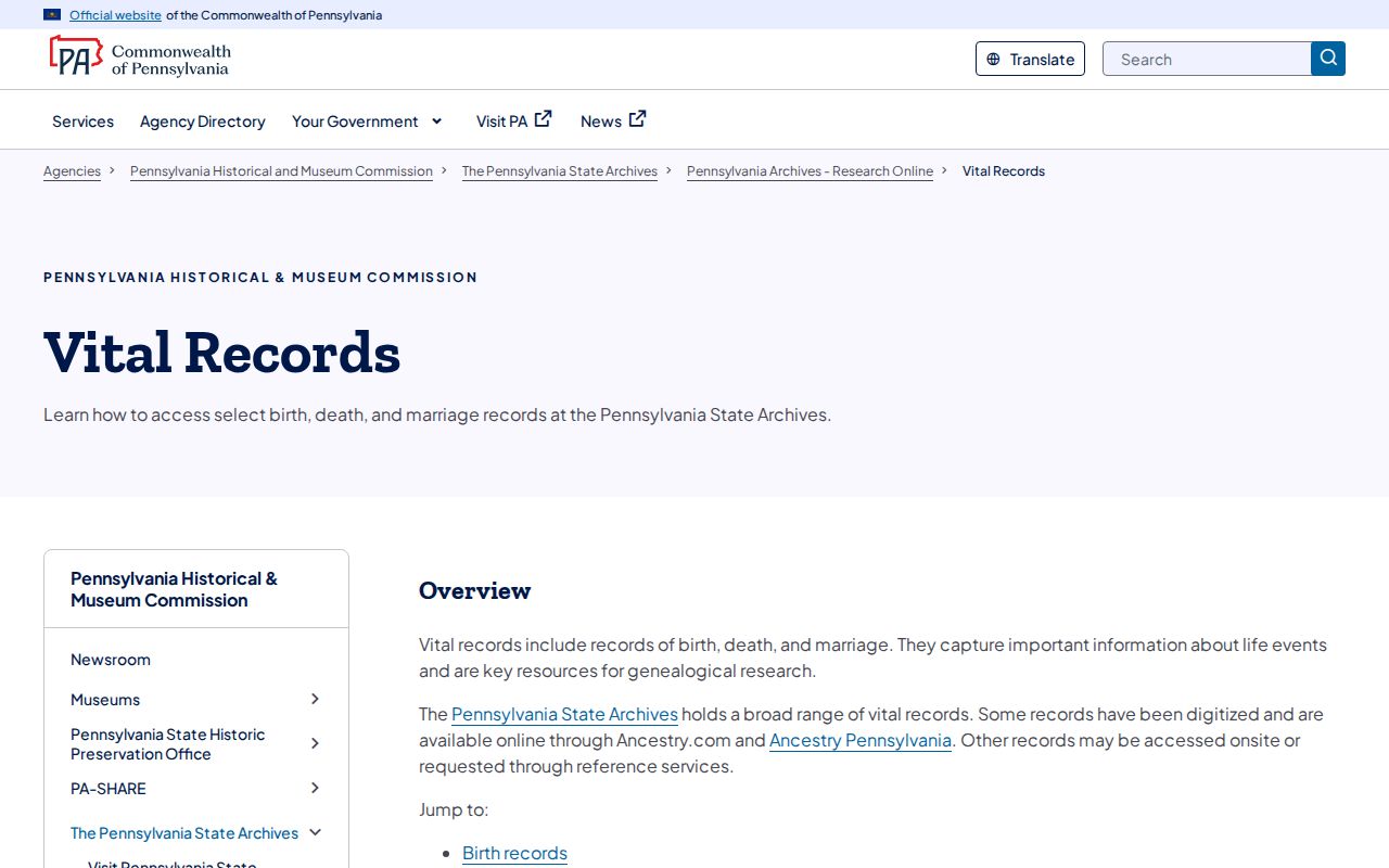Dauphin County resident lookup through Pennsylvania State Archives vital-record indexes
