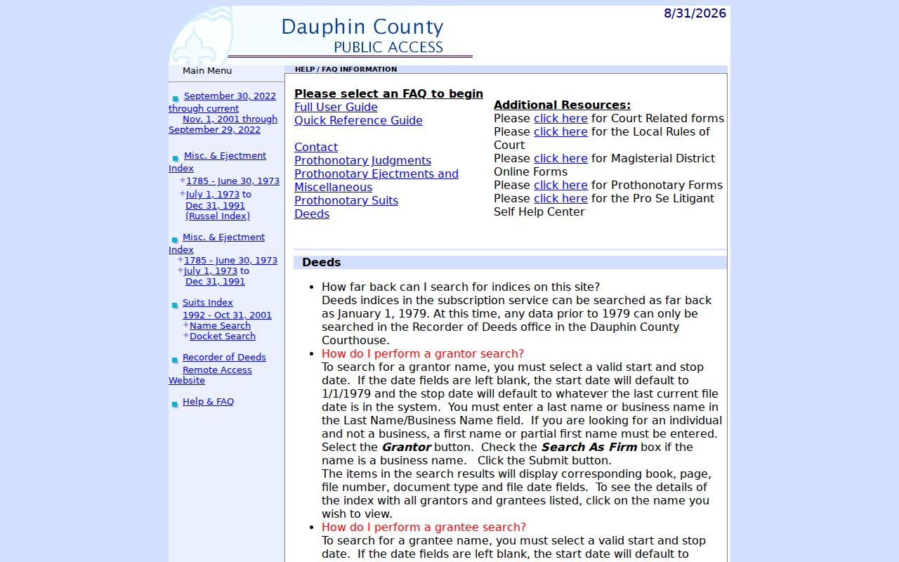 Dauphin County street directory Recorder grantor grantee search help