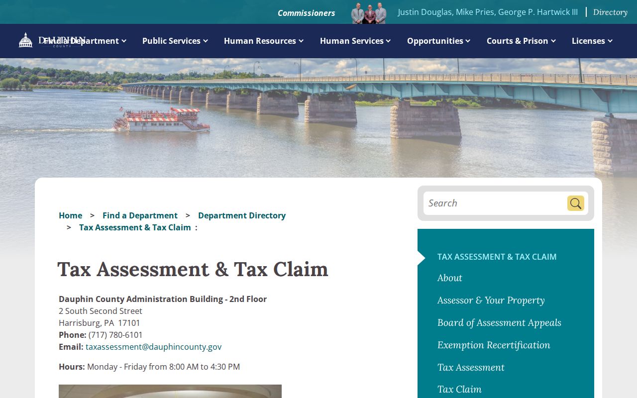 Dauphin County street directory Tax Assessment office page